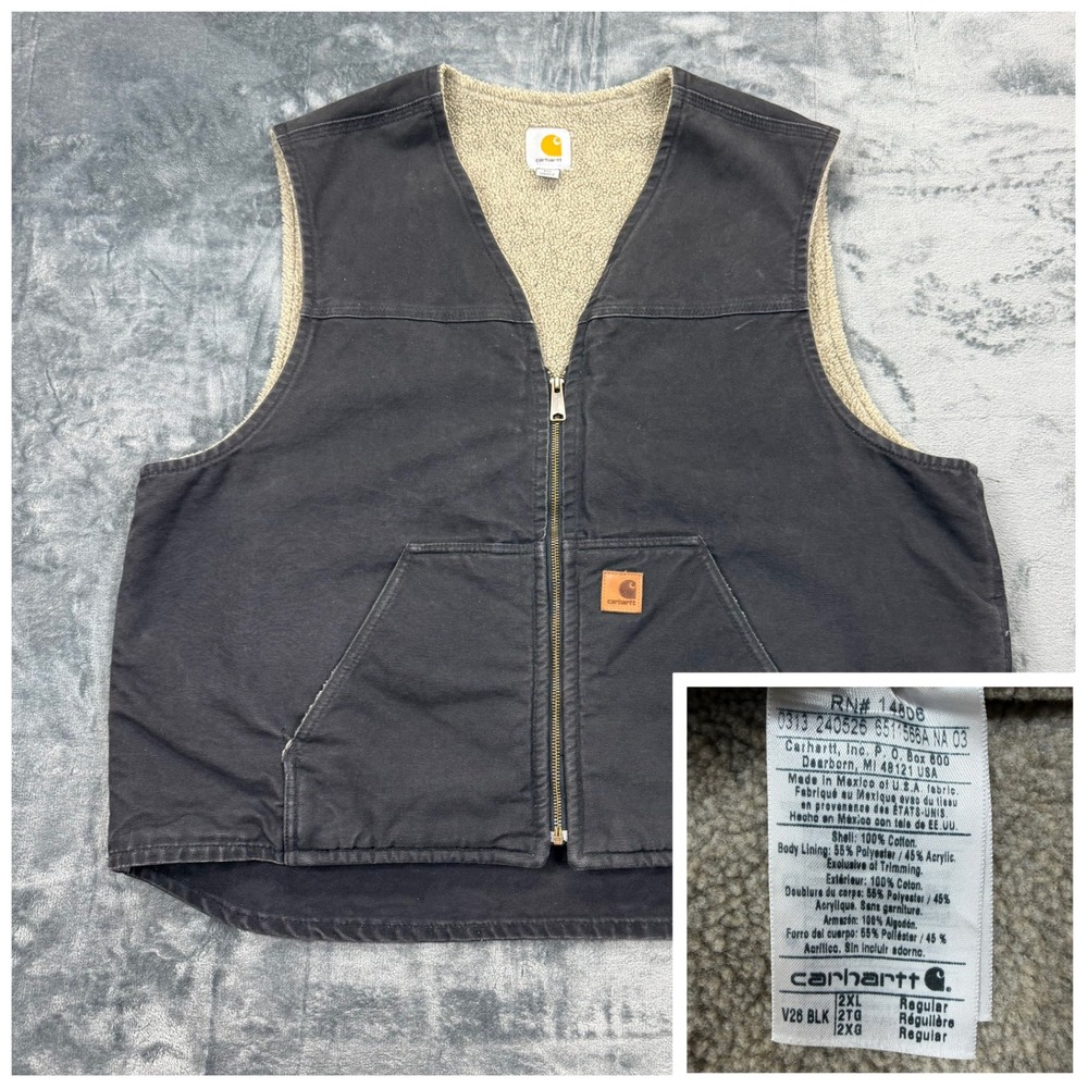 Carhartt V26 BLK Sandstone Sherpa Lined Vest Mens‎ 2XL Black Cotton Duck Canvas